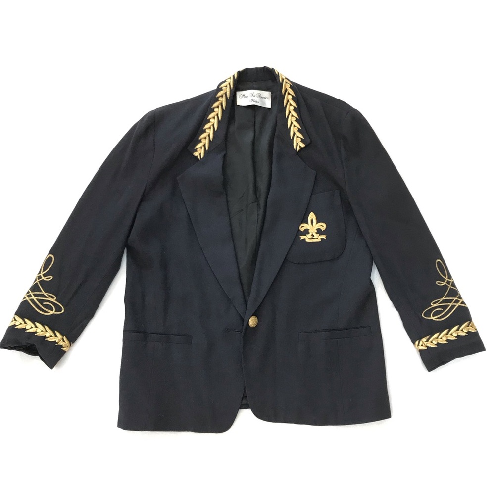 Vintage Black Fleur De Lis Mardi Gras Blazer with Gold Embroidery - S / SP